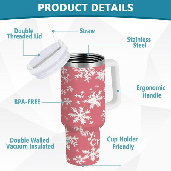 YAZAOO Tumbler 40oz Insulated Stainless Creative Charming Snowflakes on Pin Pattern Steel Water Bottles