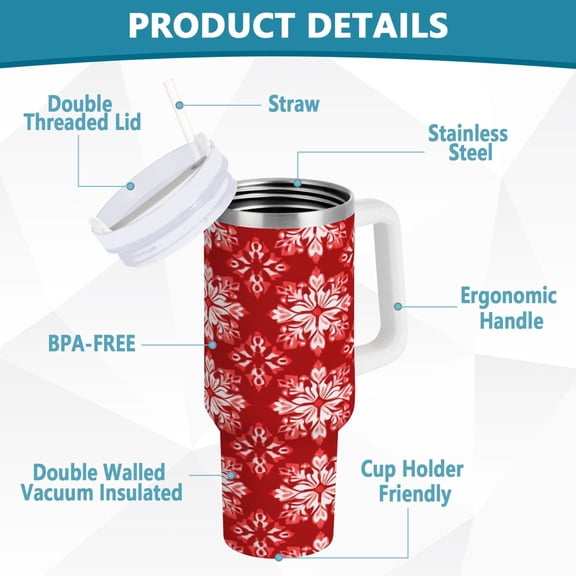 YAZAOO Tumbler 40oz Insulated Stainless Creative Festive Snowflake Pattern Pattern Steel Water Bottles