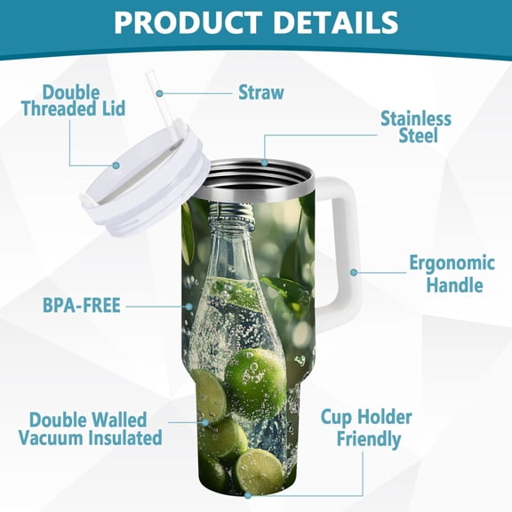 YAZAOO Tumbler 40oz Insulated Stainless Creative Lime Slices in Sparkling Water Pattern Steel Water Bottles