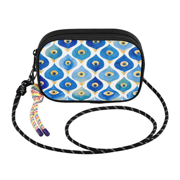 YAZAOO Watercolor Hand Drawn Nazar Pattern Print Mini Crossbody Phone Bag Adjustable Rope Strap Small Shoulder Purseone size