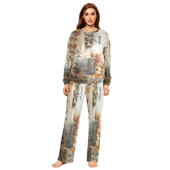 YAZAOO Women Slim Pajamas Loose Style Female Fashion Autumn Scene with Goats Eggs Pattern Sleepwear