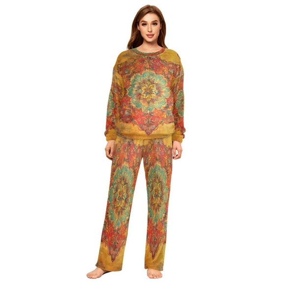 YAZAOO Women Slim Pajamas Loose Style Female Fashion Bohemia Forals Seamlee Printing Pattern Sleepwear