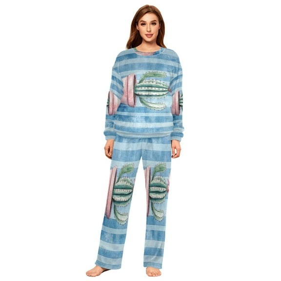 YAZAOO Women Slim Pajamas Loose Style Female Fashion Cactus Painting Pattern Sleepwear