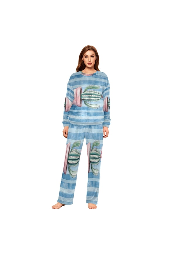 Women Slim Pajamas Loose Style Female Fashion Cactus Painting Pattern Sleepwear