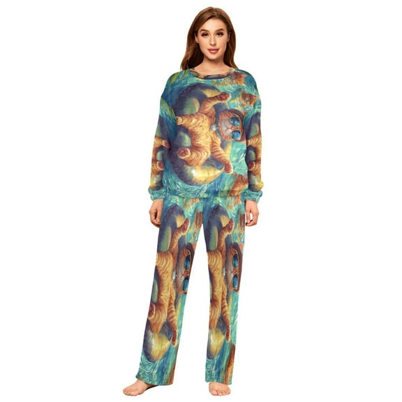 YAZAOO Women Slim Pajamas Loose Style Female Fashion Cats Swimming Pattern Sleepwear