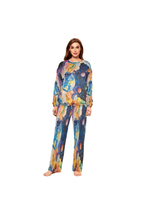 Women Slim Pajamas Loose Style Female Fashion Celestial Dance Pattern Sleepwear