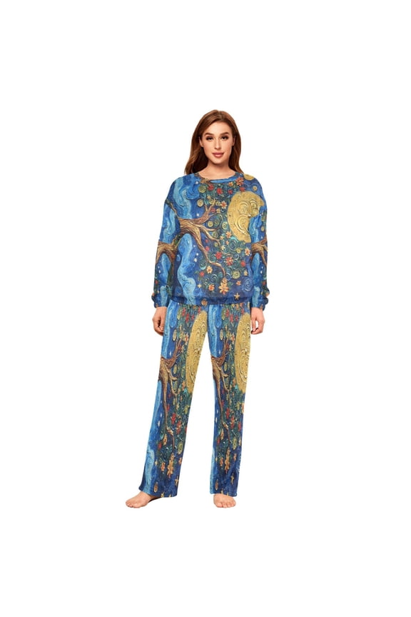 Women Slim Pajamas Loose Style Female Fashion Celestial Garden Pattern Sleepwear
