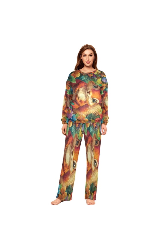 Women Slim Pajamas Loose Style Female Fashion Charming Red Squirrel Pattern Sleepwear
