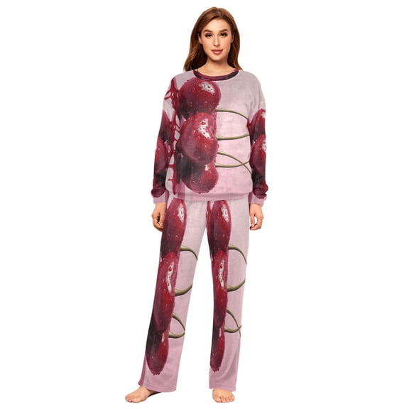YAZAOO Women Slim Pajamas Loose Style Female Fashion Cherry Romance Pattern Sleepwear