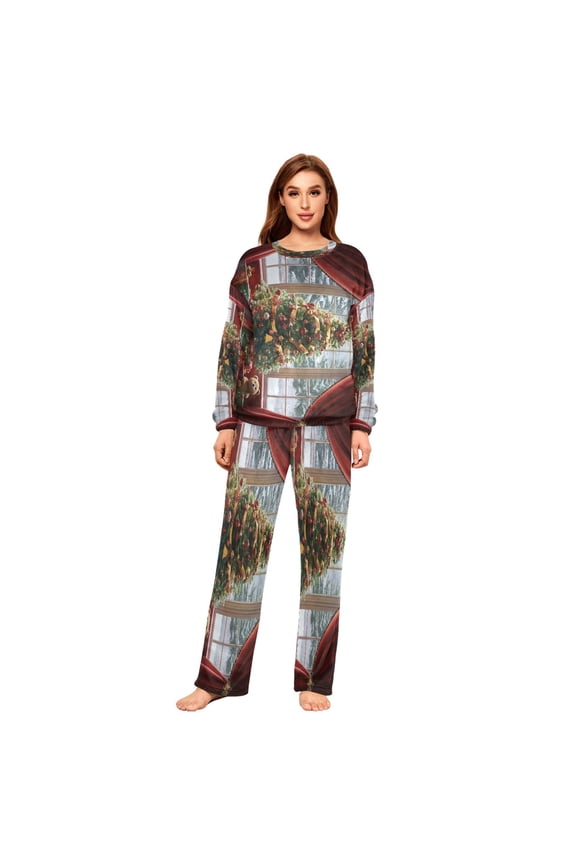 Women Slim Pajamas Loose Style Female Fashion Christmas Tree with Gifts Pattern Sleepwear