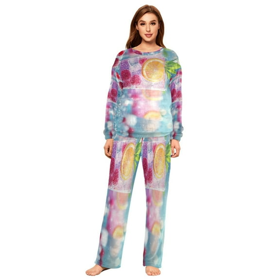 YAZAOO Women Slim Pajamas Loose Style Female Fashion Colorful Cocktails with Fruit Pattern Sleepwear
