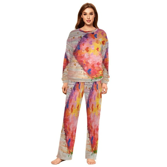 YAZAOO Women Slim Pajamas Loose Style Female Fashion Colorful Heartfelt Vibrance Pattern Sleepwear