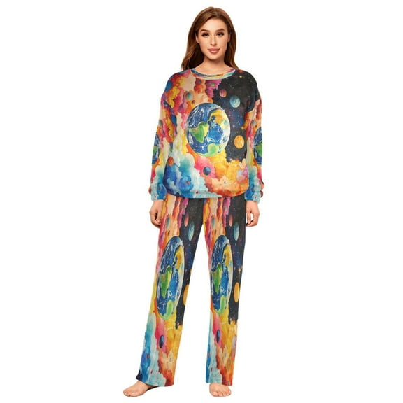 YAZAOO Women Slim Pajamas Loose Style Female Fashion Cosmic Harmony Pattern Sleepwear