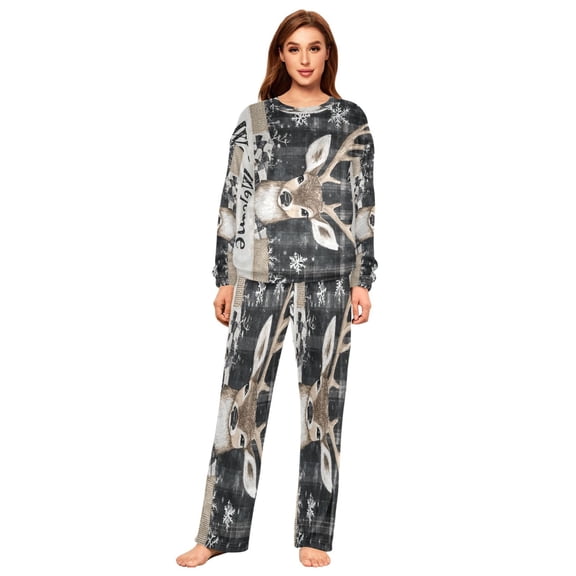 YAZAOO Women Slim Pajamas Loose Style Female Fashion Cute Deer in Winter Pattern Sleepwear
