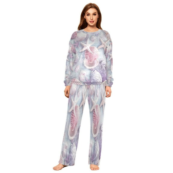 YAZAOO Women Slim Pajamas Loose Style Female Fashion Design Pure Purple Shell Pattern Sleepwear
