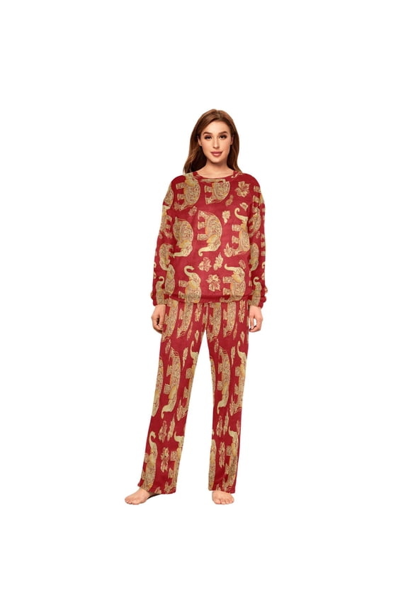 Women Slim Pajamas Loose Style Female Fashion Elephants Pattern Pattern Sleepwear