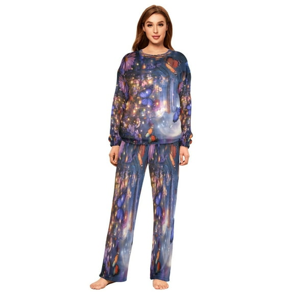 YAZAOO Women Slim Pajamas Loose Style Female Fashion Fairy Lights Painting Pattern Sleepwear