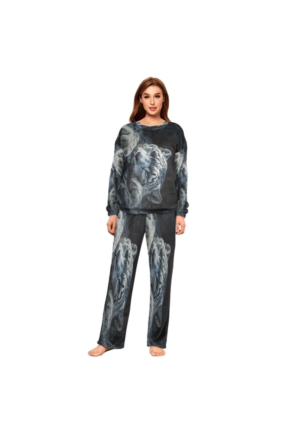 Women Slim Pajamas Loose Style Female Fashion Fashion Snow Leopard Painting Pattern Sleepwear