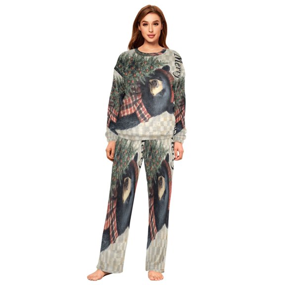 YAZAOO Women Slim Pajamas Loose Style Female Fashion Ffyy3_a_charming_christmas-themed_black_bear_wearing_a_hat_and__aed36a1c-ef74-4ac5-af65-3feaf34a207f Pattern Sleepwear