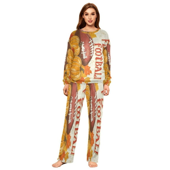 YAZAOO Women Slim Pajamas Loose Style Female Fashion Football and Pumpkins Pattern Sleepwear
