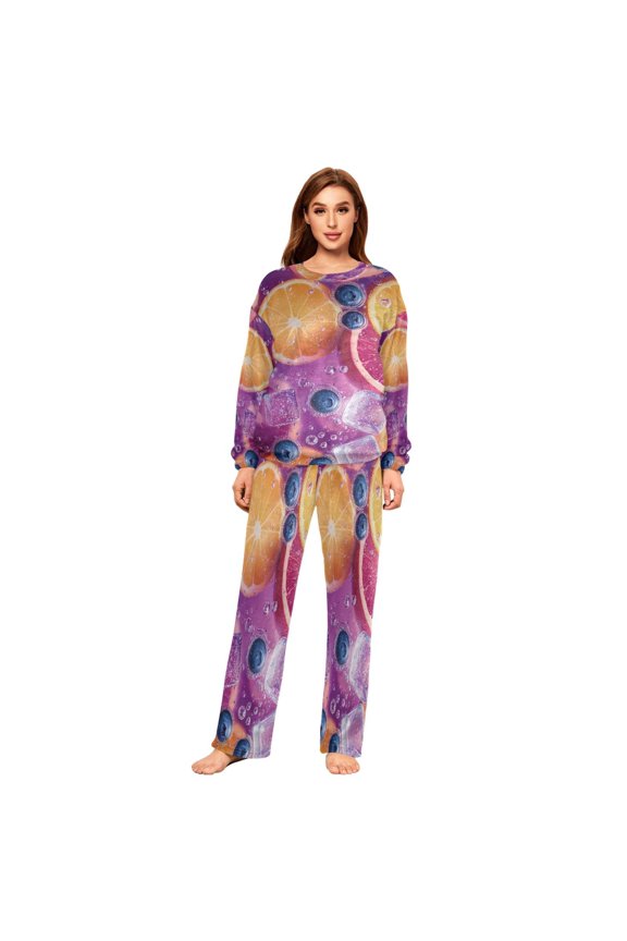 Women Slim Pajamas Loose Style Female Fashion Fruits and Ice in Water Pattern Sleepwear
