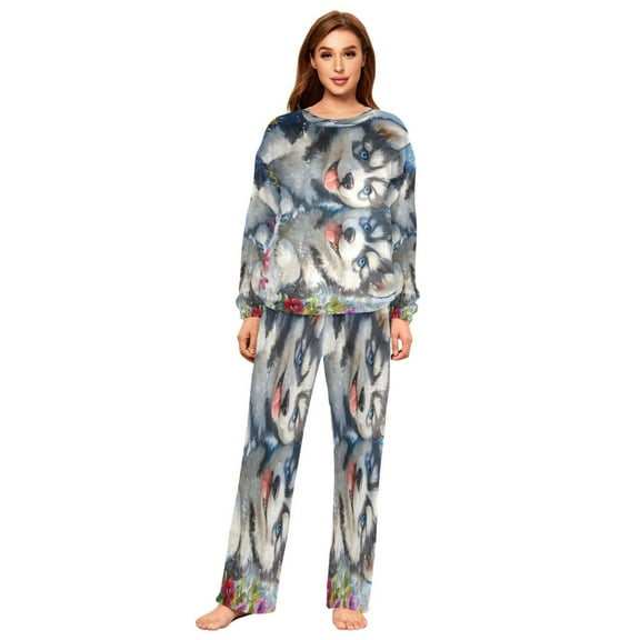 YAZAOO Women Slim Pajamas Loose Style Female Fashion Huskies in Bloom Pattern Sleepwear