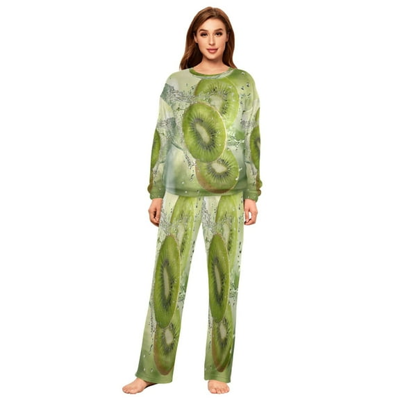 YAZAOO Women Slim Pajamas Loose Style Female Fashion Kiwi Slices Fall Into Water Pattern Sleepwear