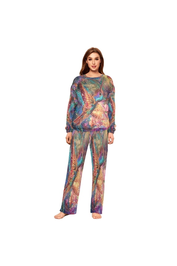 Women Slim Pajamas Loose Style Female Fashion Luminous Hummingbird Magic Pattern Sleepwear