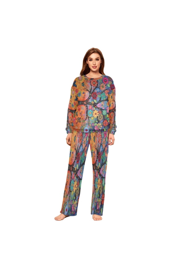 Women Slim Pajamas Loose Style Female Fashion Luxuriant Tree Pattern Sleepwear