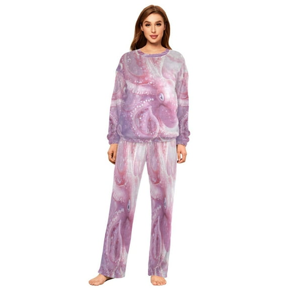 YAZAOO Women Slim Pajamas Loose Style Female Fashion Pink Octopuses Printed Pattern Sleepwear