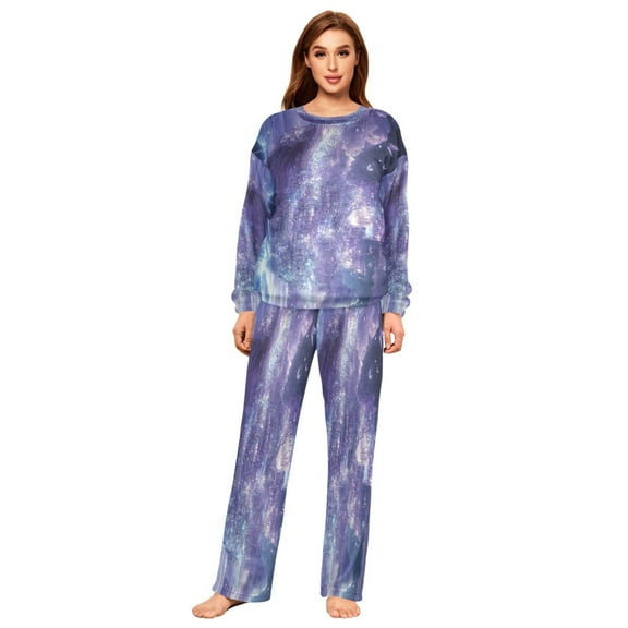 YAZAOO Women Slim Pajamas Loose Style Female Fashion Purple Crystal Ship Pattern Sleepwear