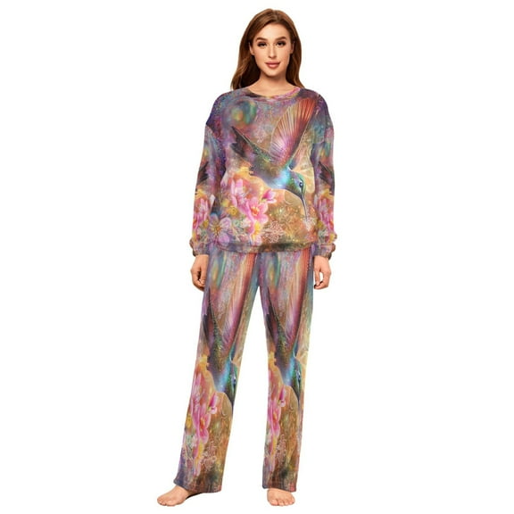 YAZAOO Women Slim Pajamas Loose Style Female Fashion Radiant Hummingbird Whirl Pattern Sleepwear
