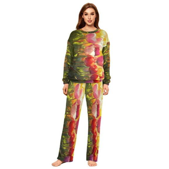 YAZAOO Women Slim Pajamas Loose Style Female Fashion Radiant Tulip Glow Pattern Sleepwear