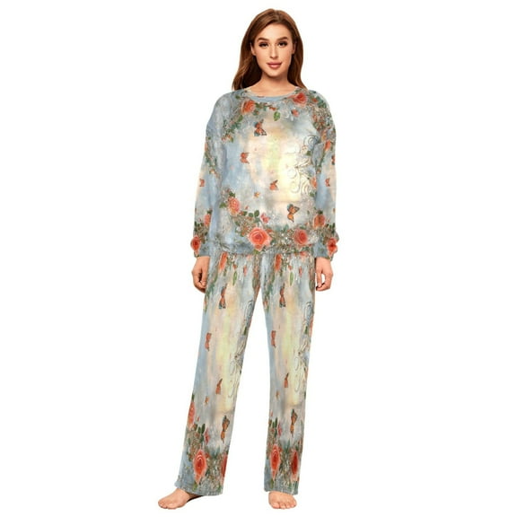 YAZAOO Women Slim Pajamas Loose Style Female Fashion Roses Heart Pattern Sleepwear