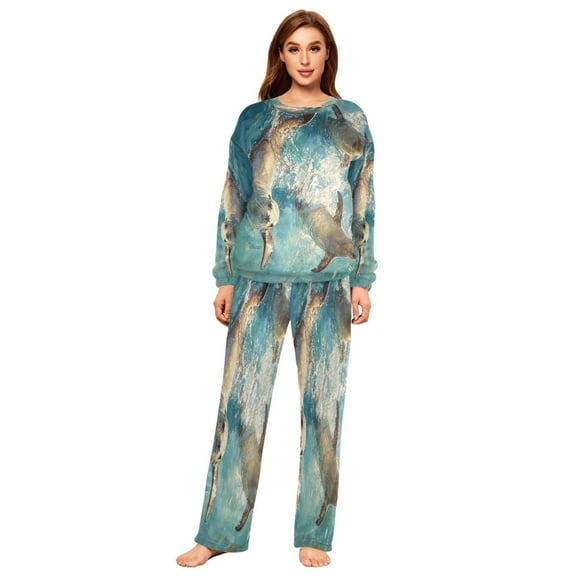 YAZAOO Women Slim Pajamas Loose Style Female Fashion Sea-lion Play on The Ocean Pattern Sleepwear
