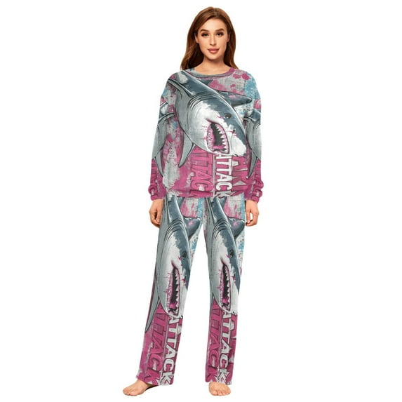 YAZAOO Women Slim Pajamas Loose Style Female Fashion Shark Pattern Pattern Sleepwear