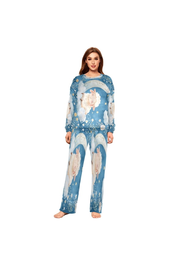 Women Slim Pajamas Loose Style Female Fashion Sheep Resting on Clouds Pattern Sleepwear