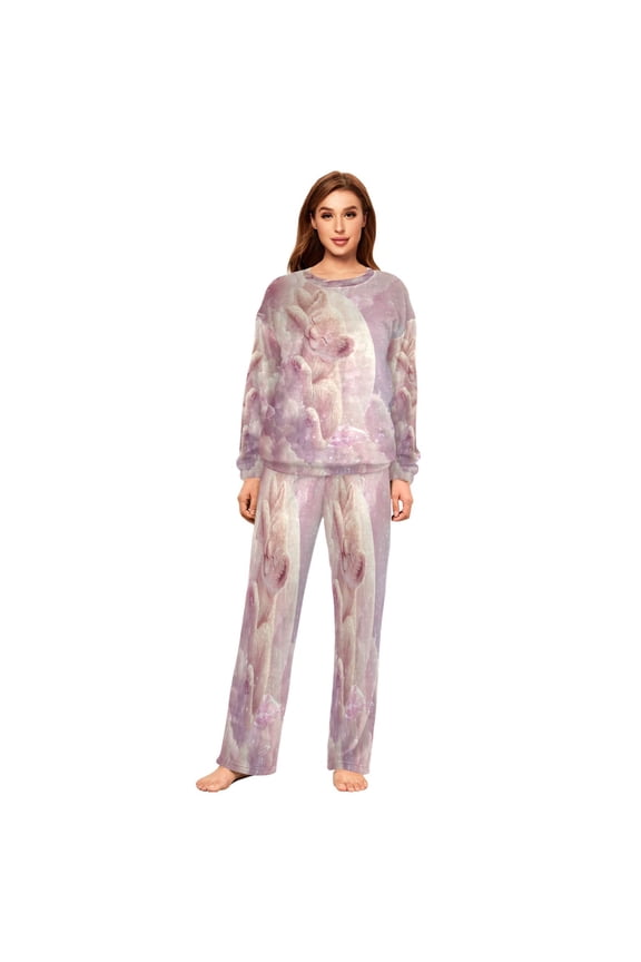Women Slim Pajamas Loose Style Female Fashion Sleeping Cub on Soft Clouds Pattern Sleepwear