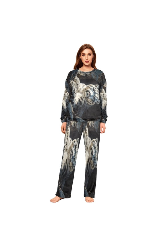 Women Slim Pajamas Loose Style Female Fashion Snow Leopard Painting Pattern Sleepwear