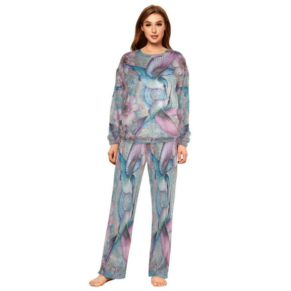 YAZAOO Women Slim Pajamas Loose Style Female Fashion Springtime Hummingbird Kiss Pattern Sleepwear