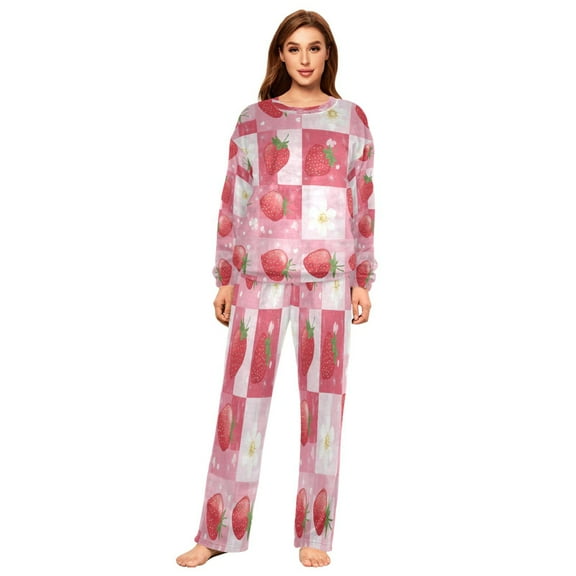 YAZAOO Women Slim Pajamas Loose Style Female Fashion Sweet Strawberry Pattern Sleepwear