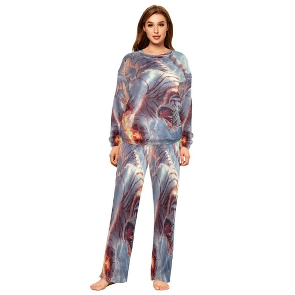 YAZAOO Women Slim Pajamas Loose Style Female Fashion Tiger's Fury Pattern Sleepwear