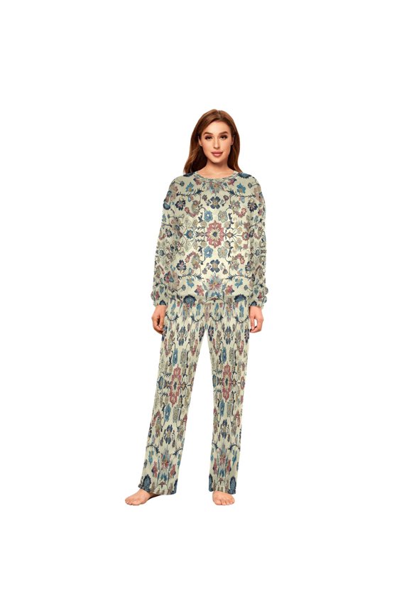Women Slim Pajamas Loose Style Female Fashion Timeless Garden Tapestry Pattern Sleepwear