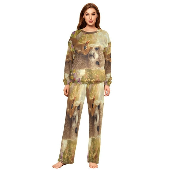 YAZAOO Women Slim Pajamas Loose Style Female Fashion Whimsical Friends Pattern Sleepwear