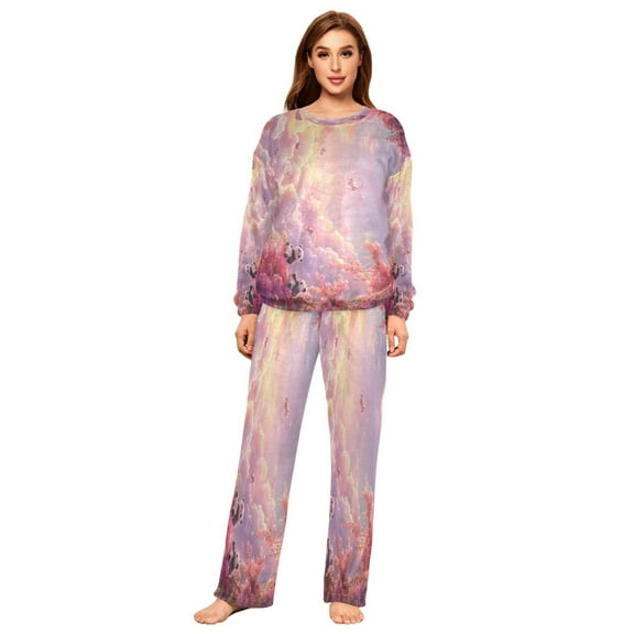 YAZAOO Women Slim Pajamas Loose Style Female Fashion Whimsical Panda Realm Pattern Sleepwear