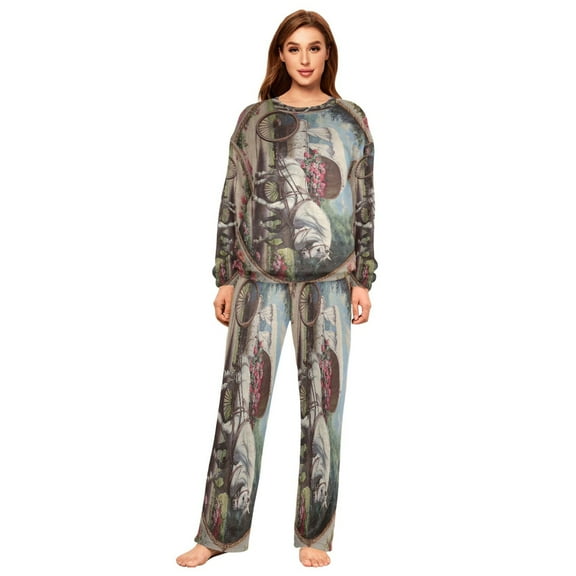 YAZAOO Women Slim Pajamas Loose Style Female Fashion White Horse in The Mirror Painting Pattern Sleepwear