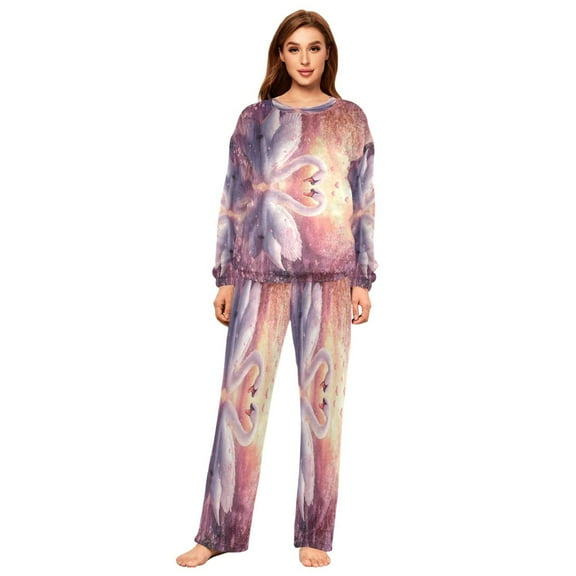 YAZAOO Women Slim Pajamas Loose Style Female Fashion White Swans Pattern Sleepwear