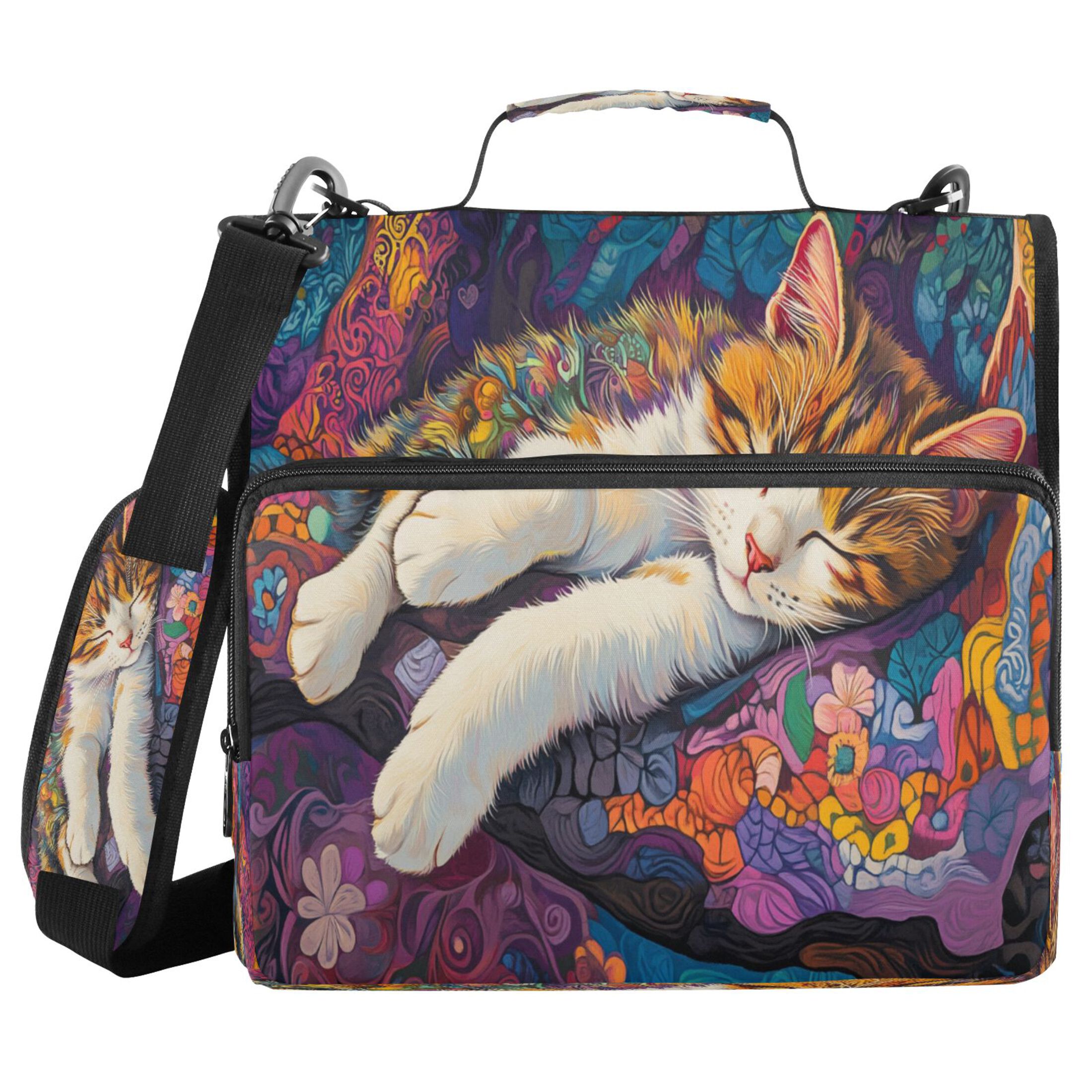 YAZAOO Zipper Binder trapper keeper Documents Organized Design Artistic Cat with Moon Printed
