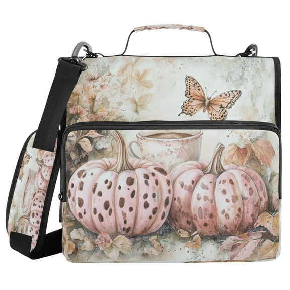 YAZAOO Zipper Binder trapper keeper Documents Organized Design Autumn Serenity with Pumpkins Printed
