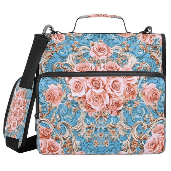 YAZAOO Zipper Binder trapper keeper Documents Organized Design Blush Roses on Aqua Printed